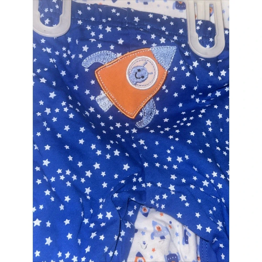 Duck Duck Goose Baby Boys 3pc Rocket Ship Set Bodysuit Pants Bib 6-9M Blue New